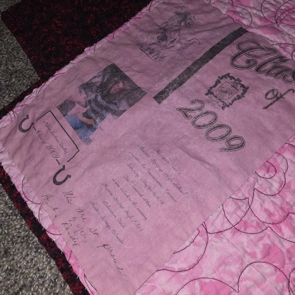 Handmade Patchwork Quilt Burgundy Pink Magenta Diagonal Pattern 68x55 Graduation